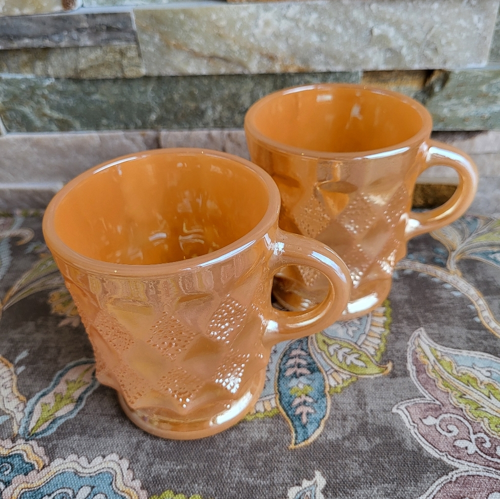 Vintage Fire-King Lusterware Peach Coffee Mugs
